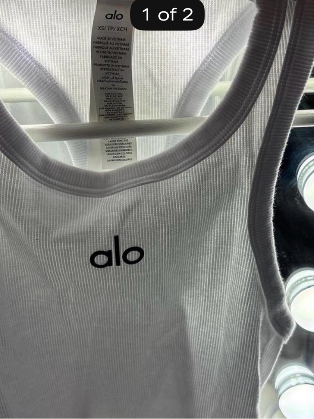 ALO Yoga White Ribbed Tank Top with Center Logo